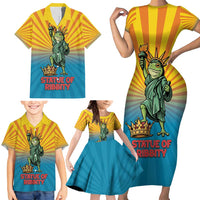 Lady Liberty Portland Frog Family Matching Short Sleeve Bodycon Dress and Hawaiian Shirt Frog Protest No Kings In America - Wonder Print Shop