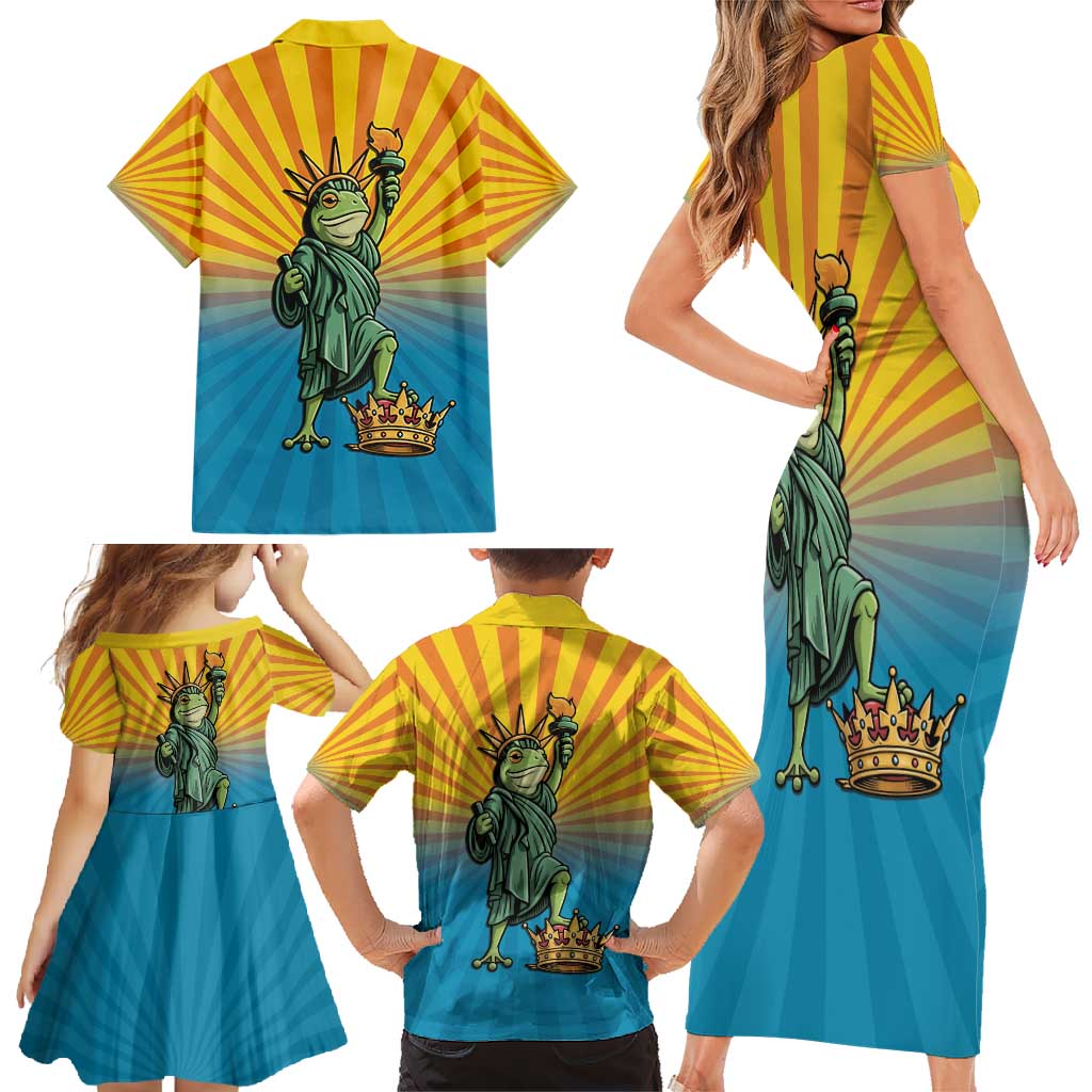 Lady Liberty Portland Frog Family Matching Short Sleeve Bodycon Dress and Hawaiian Shirt Frog Protest No Kings In America - Wonder Print Shop