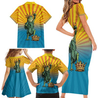 Lady Liberty Portland Frog Family Matching Short Sleeve Bodycon Dress and Hawaiian Shirt Frog Protest No Kings In America - Wonder Print Shop