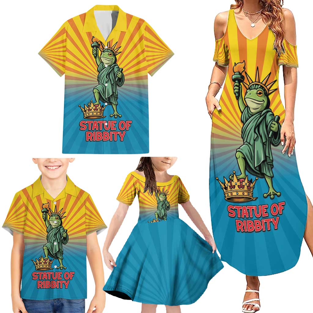 Lady Liberty Portland Frog Family Matching Summer Maxi Dress and Hawaiian Shirt Frog Protest No Kings In America - Wonder Print Shop