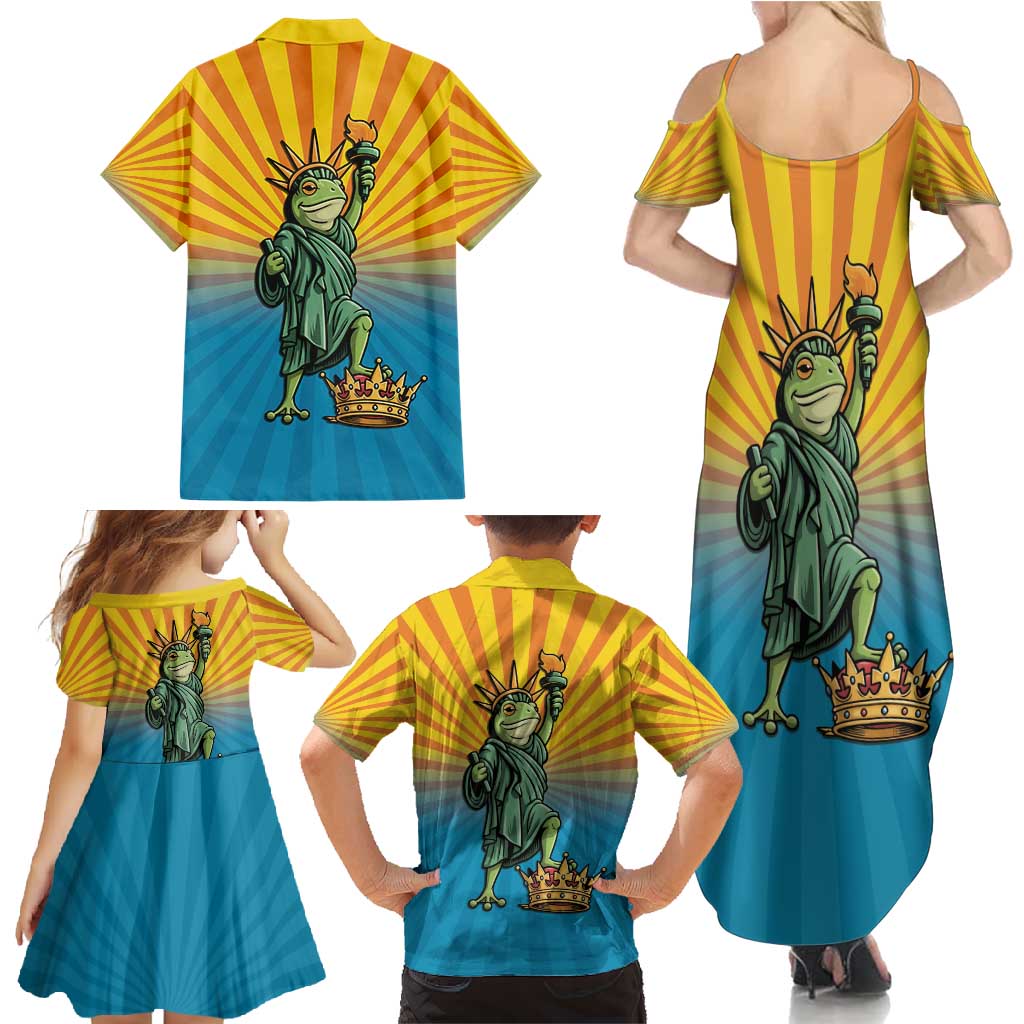 Lady Liberty Portland Frog Family Matching Summer Maxi Dress and Hawaiian Shirt Frog Protest No Kings In America - Wonder Print Shop