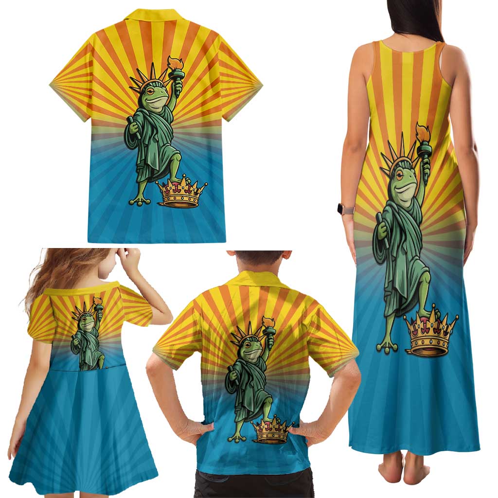 Lady Liberty Portland Frog Family Matching Tank Maxi Dress and Hawaiian Shirt Frog Protest No Kings In America - Wonder Print Shop