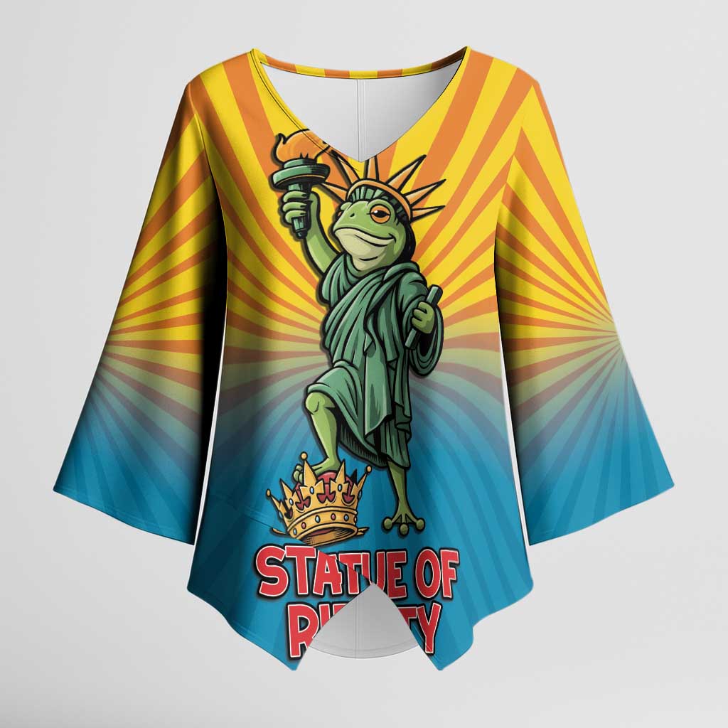Lady Liberty Portland Frog Kimono Sleeve Blouse Frog Protest No Kings In America - Wonder Print Shop