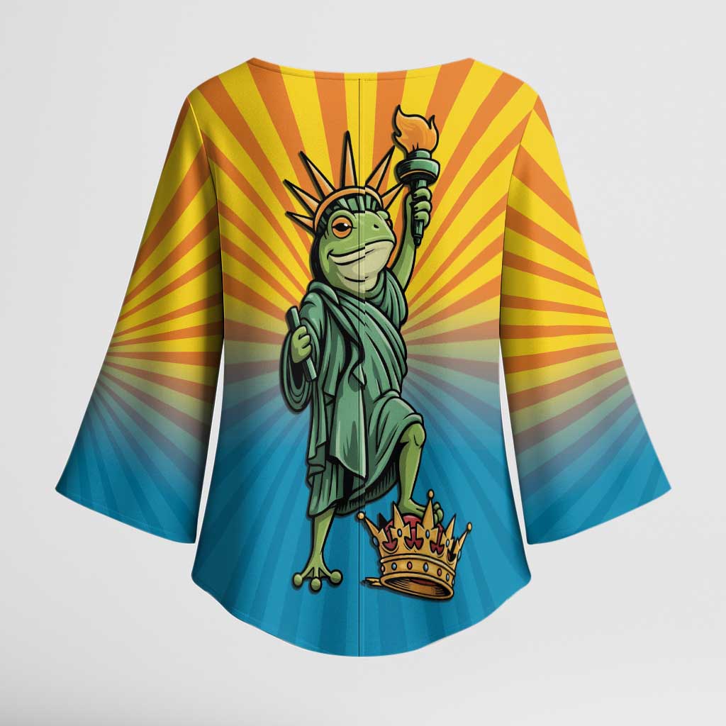 Lady Liberty Portland Frog Kimono Sleeve Blouse Frog Protest No Kings In America - Wonder Print Shop