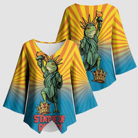 Lady Liberty Portland Frog Kimono Sleeve Blouse Frog Protest No Kings In America - Wonder Print Shop