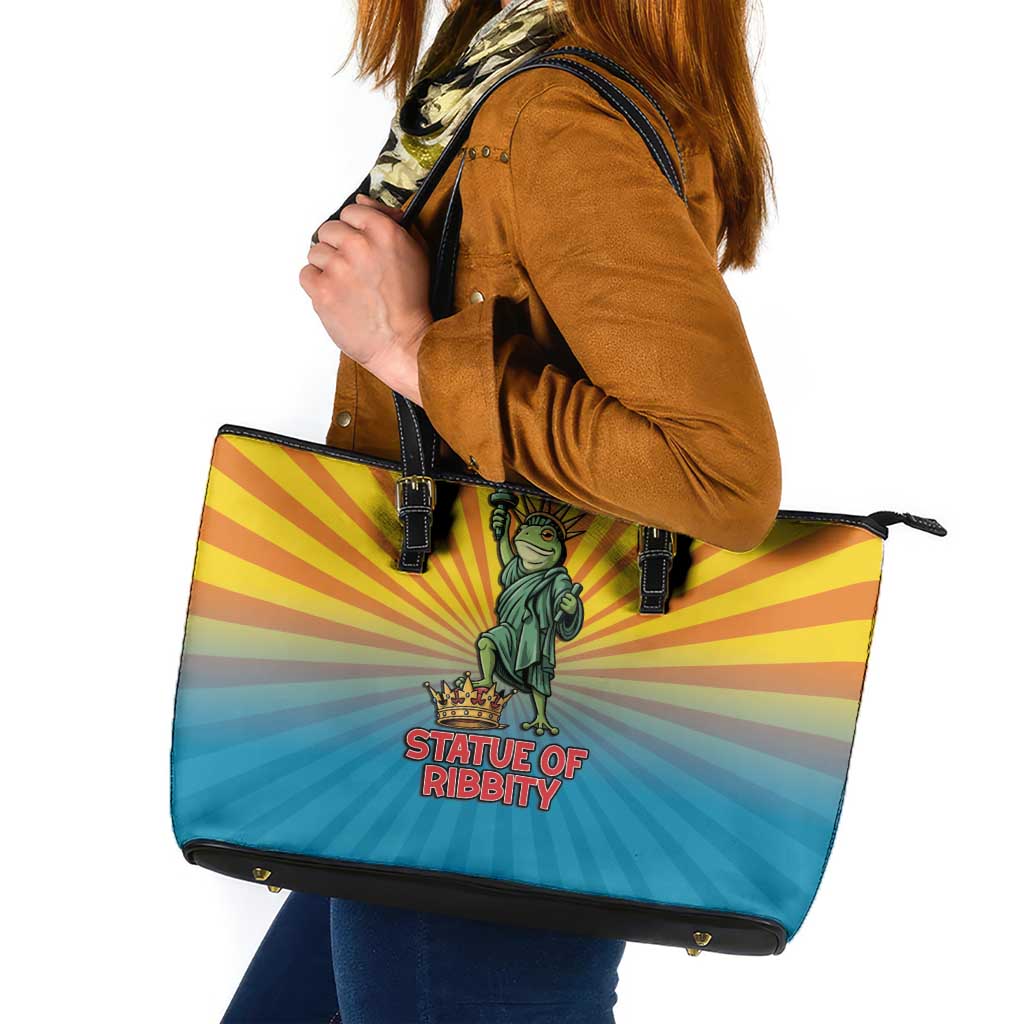 Lady Liberty Portland Frog Leather Tote Bag Frog Protest No Kings In America - Wonder Print Shop