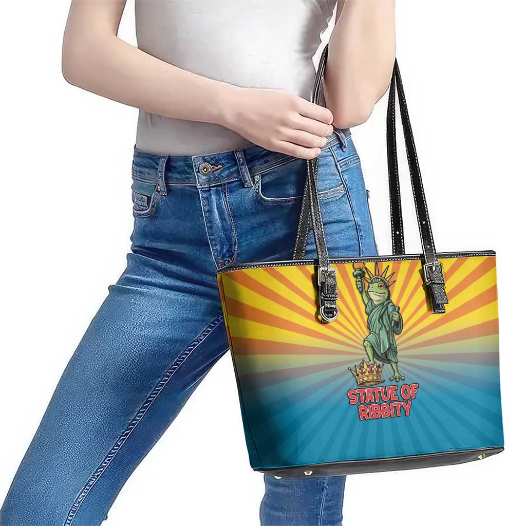 Lady Liberty Portland Frog Leather Tote Bag Frog Protest No Kings In America - Wonder Print Shop