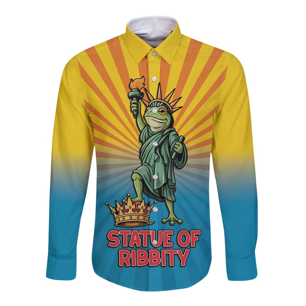 Lady Liberty Portland Frog Long Sleeve Button Shirt Frog Protest No Kings In America - Wonder Print Shop