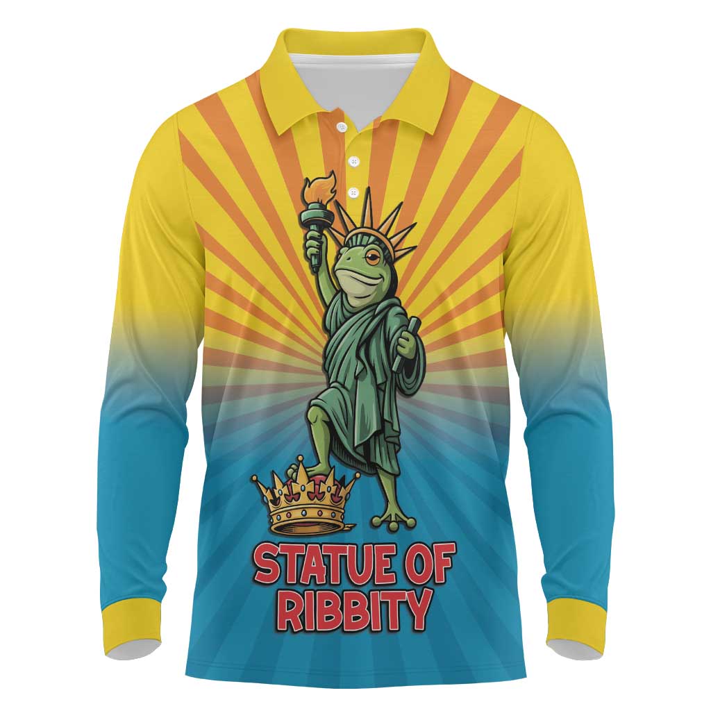 Lady Liberty Portland Frog Long Sleeve Polo Shirt Frog Protest No Kings In America - Wonder Print Shop