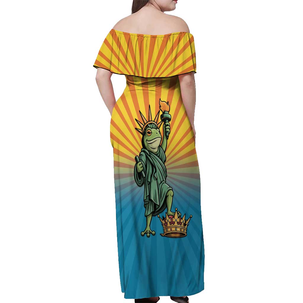 Lady Liberty Portland Frog Off Shoulder Maxi Dress Frog Protest No Kings In America - Wonder Print Shop