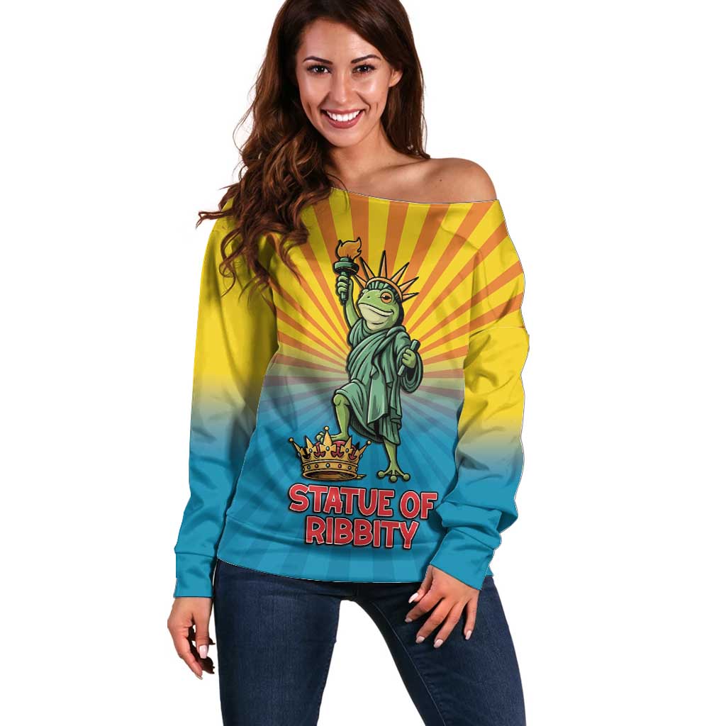 Lady Liberty Portland Frog Off Shoulder Sweater Frog Protest No Kings In America - Wonder Print Shop