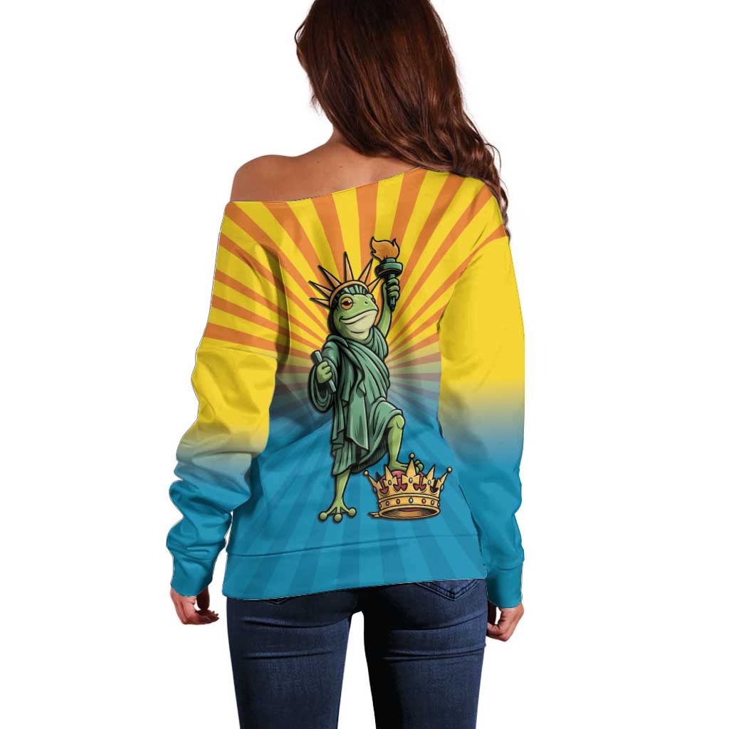 Lady Liberty Portland Frog Off Shoulder Sweater Frog Protest No Kings In America - Wonder Print Shop