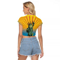 Lady Liberty Portland Frog Raglan Cropped T Shirt Frog Protest No Kings In America - Wonder Print Shop