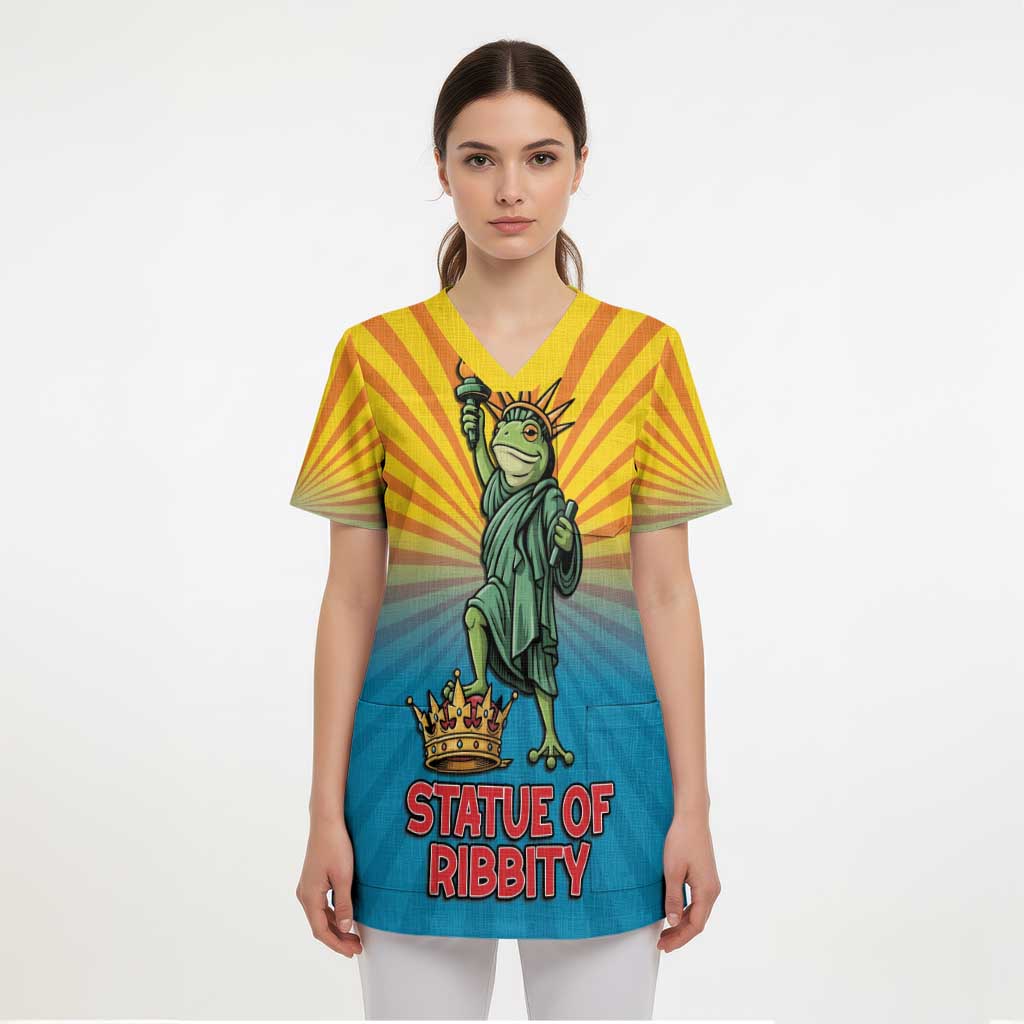 Lady Liberty Portland Frog Scrub Top Frog Protest No Kings In America - Wonder Print Shop