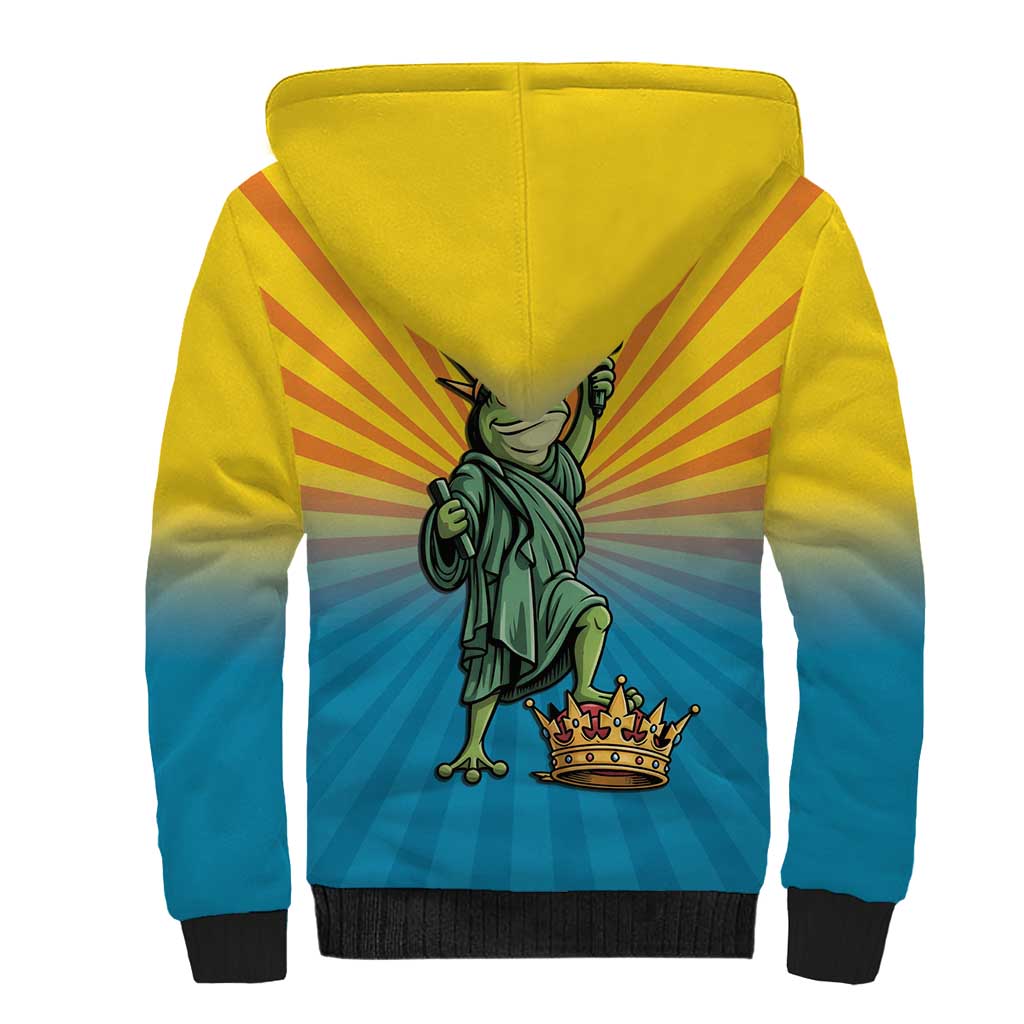 Lady Liberty Portland Frog Sherpa Hoodie Frog Protest No Kings In America - Wonder Print Shop