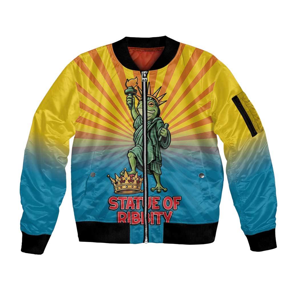 Lady Liberty Portland Frog Sleeve Zip Bomber Jacket Frog Protest No Kings In America - Wonder Print Shop