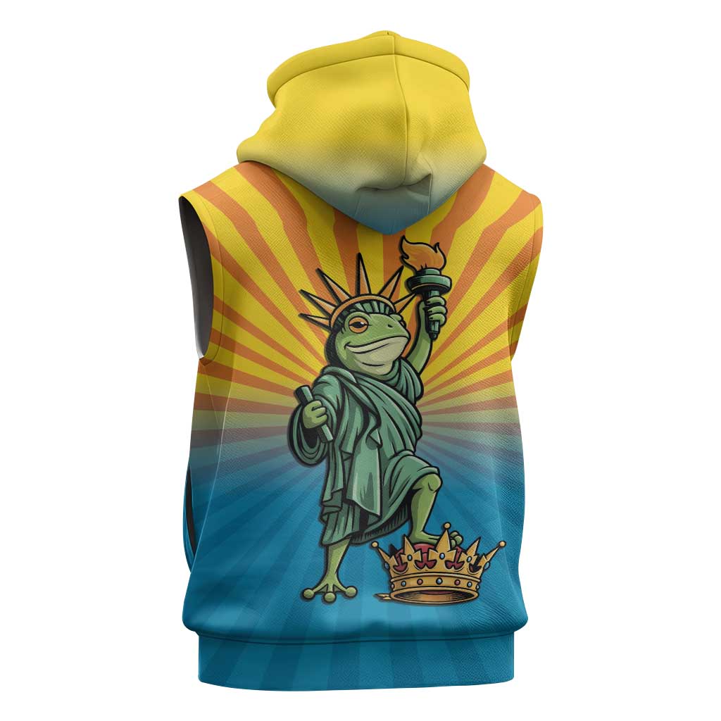 Lady Liberty Portland Frog Sleeveless Hoodie Frog Protest No Kings In America - Wonder Print Shop