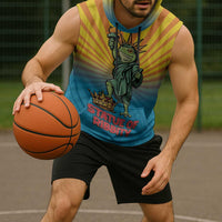 Lady Liberty Portland Frog Sleeveless Hoodie Frog Protest No Kings In America - Wonder Print Shop