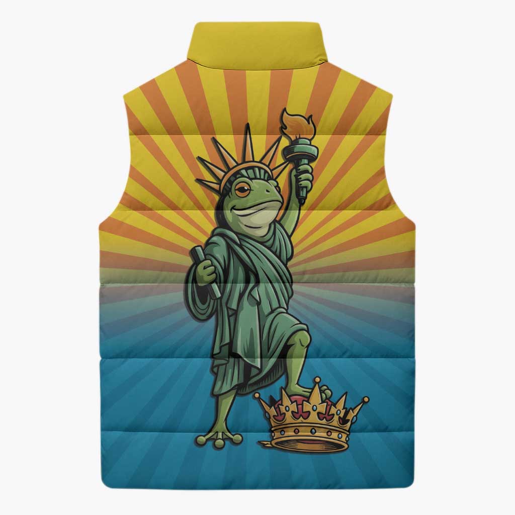Lady Liberty Portland Frog Sleeveless Puffer Jacket Frog Protest No Kings In America - Wonder Print Shop