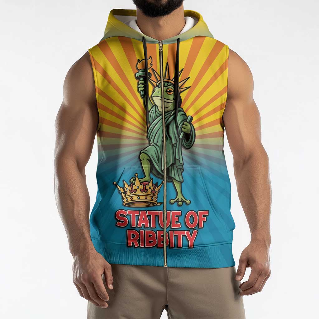 Lady Liberty Portland Frog Sleeveless Zip Hoodie Frog Protest No Kings In America - Wonder Print Shop
