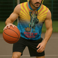 Lady Liberty Portland Frog Sleeveless Zip Hoodie Frog Protest No Kings In America - Wonder Print Shop