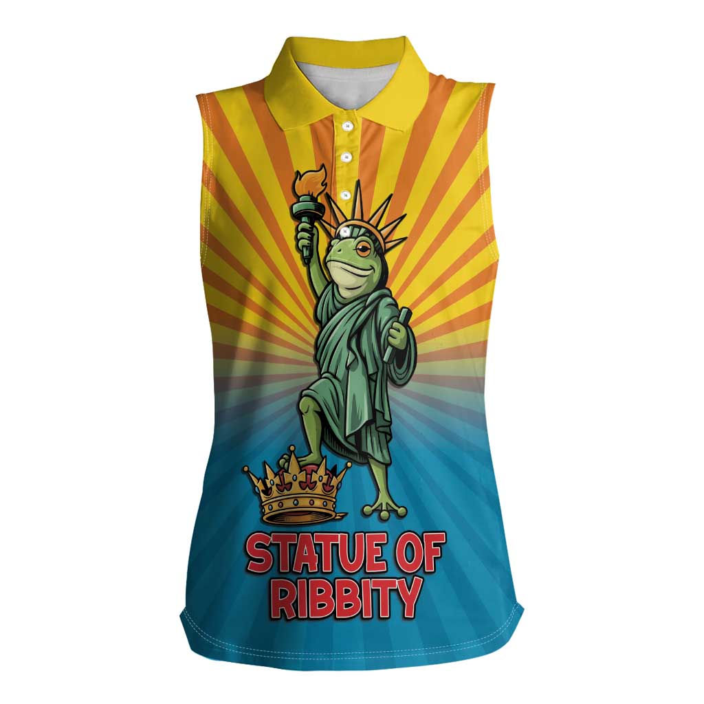 Lady Liberty Portland Frog Women Sleeveless Polo Shirt Frog Protest No Kings In America - Wonder Print Shop