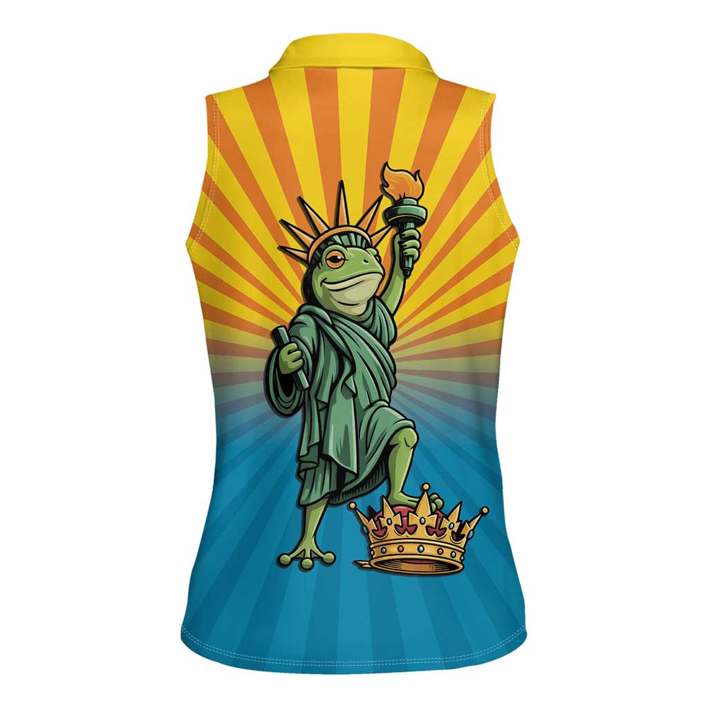 Lady Liberty Portland Frog Women Sleeveless Polo Shirt Frog Protest No Kings In America - Wonder Print Shop