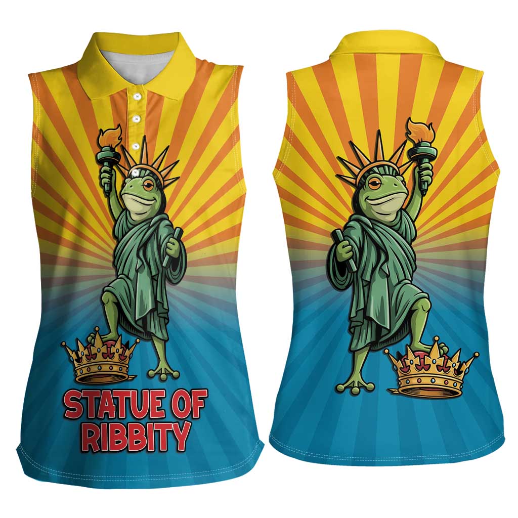 Lady Liberty Portland Frog Women Sleeveless Polo Shirt Frog Protest No Kings In America - Wonder Print Shop