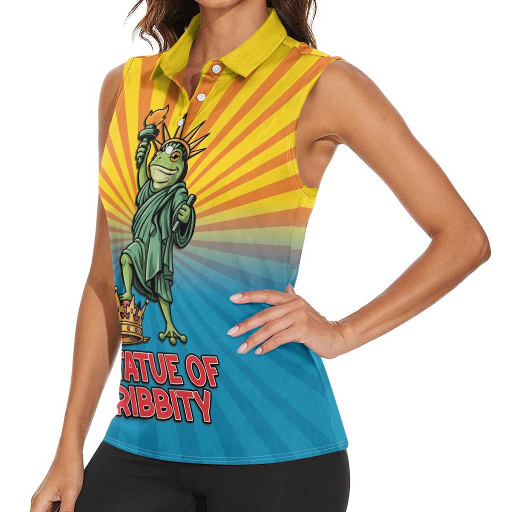 Lady Liberty Portland Frog Women Sleeveless Polo Shirt Frog Protest No Kings In America - Wonder Print Shop