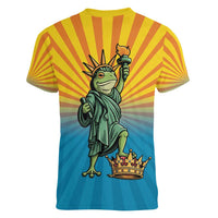 Lady Liberty Portland Frog Women V-Neck T-Shirt Frog Protest No Kings In America - Wonder Print Shop