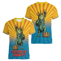 Lady Liberty Portland Frog Women V-Neck T-Shirt Frog Protest No Kings In America - Wonder Print Shop
