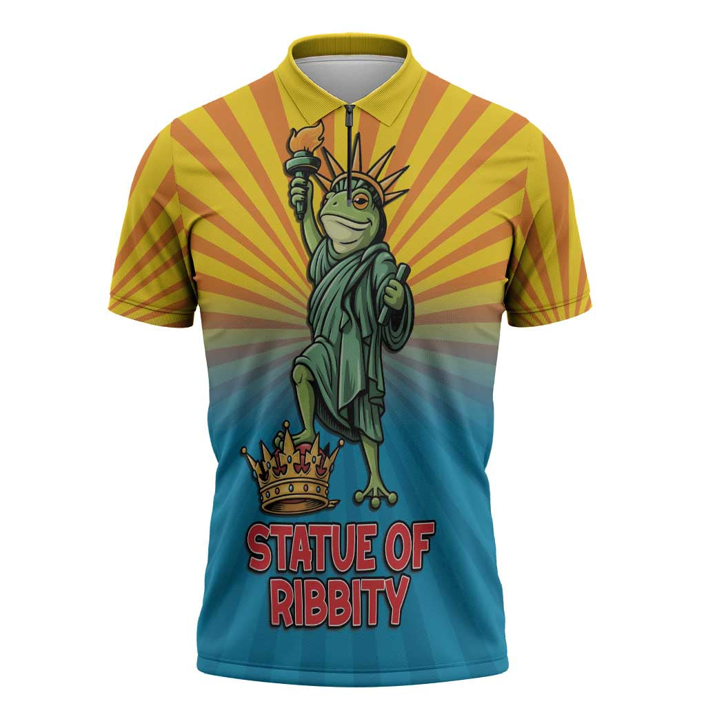 Lady Liberty Portland Frog Zipper Polo Shirt Frog Protest No Kings In America - Wonder Print Shop