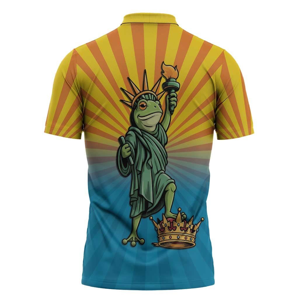 Lady Liberty Portland Frog Zipper Polo Shirt Frog Protest No Kings In America - Wonder Print Shop