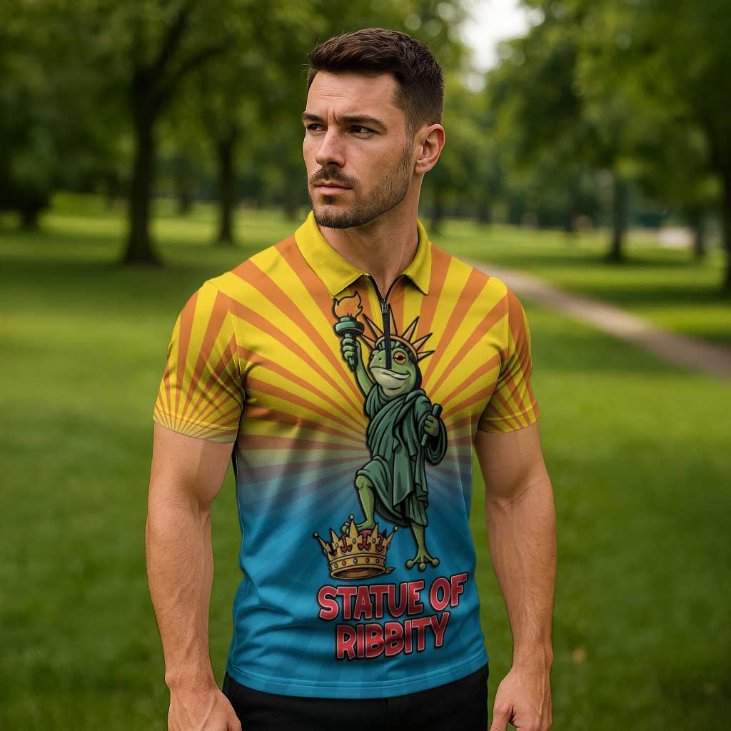Lady Liberty Portland Frog Zipper Polo Shirt Frog Protest No Kings In America - Wonder Print Shop