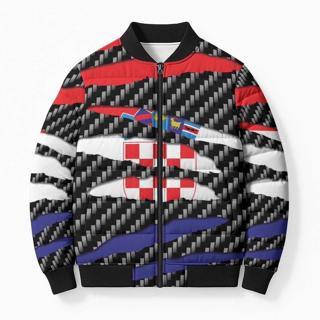 Croatia Beast Bomber Puffer Jacket Ripped Flag Graphic - Wonder Print Shop