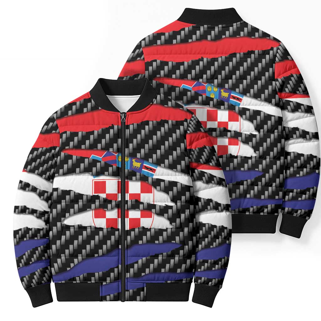 Croatia Beast Bomber Puffer Jacket Ripped Flag Graphic - Wonder Print Shop
