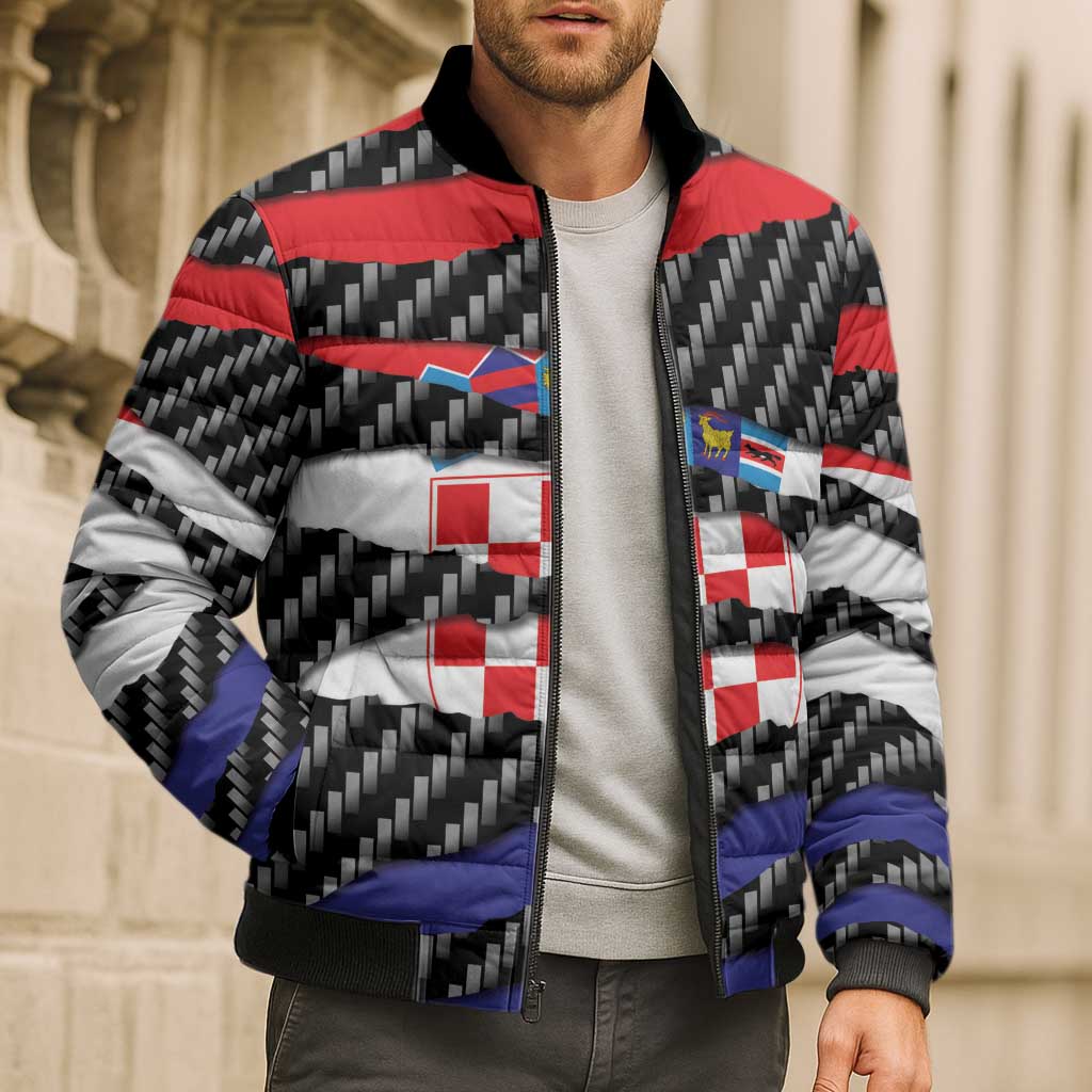 Croatia Beast Bomber Puffer Jacket Ripped Flag Graphic - Wonder Print Shop