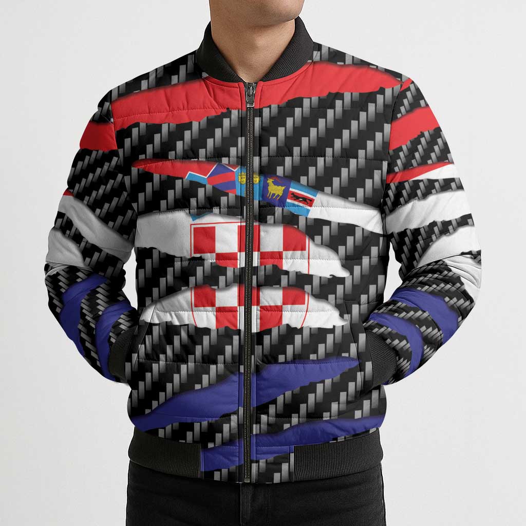 Croatia Beast Bomber Puffer Jacket Ripped Flag Graphic - Wonder Print Shop