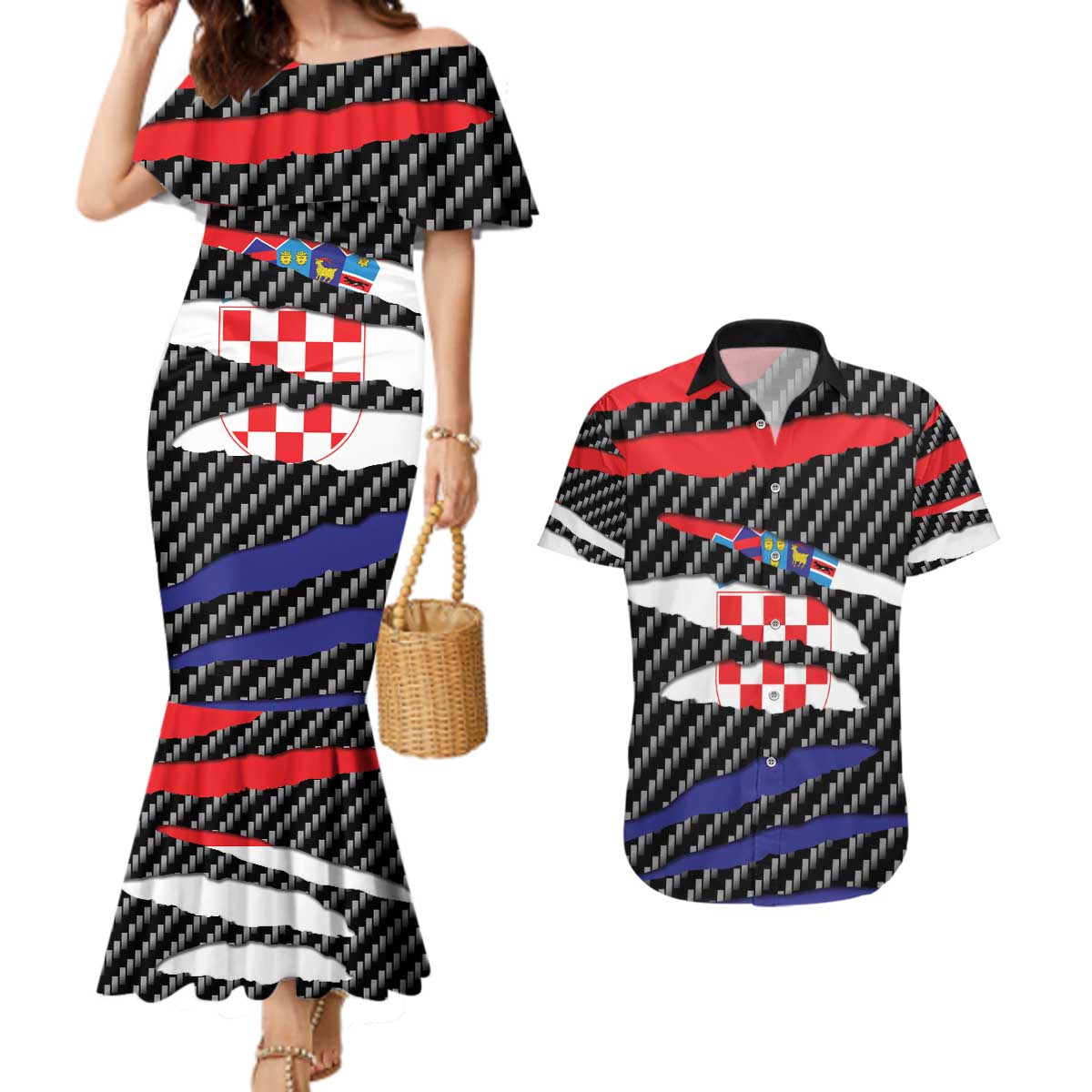 Croatia Beast Couples Matching Mermaid Dress and Hawaiian Shirt Ripped Flag Graphic - Wonder Print Shop