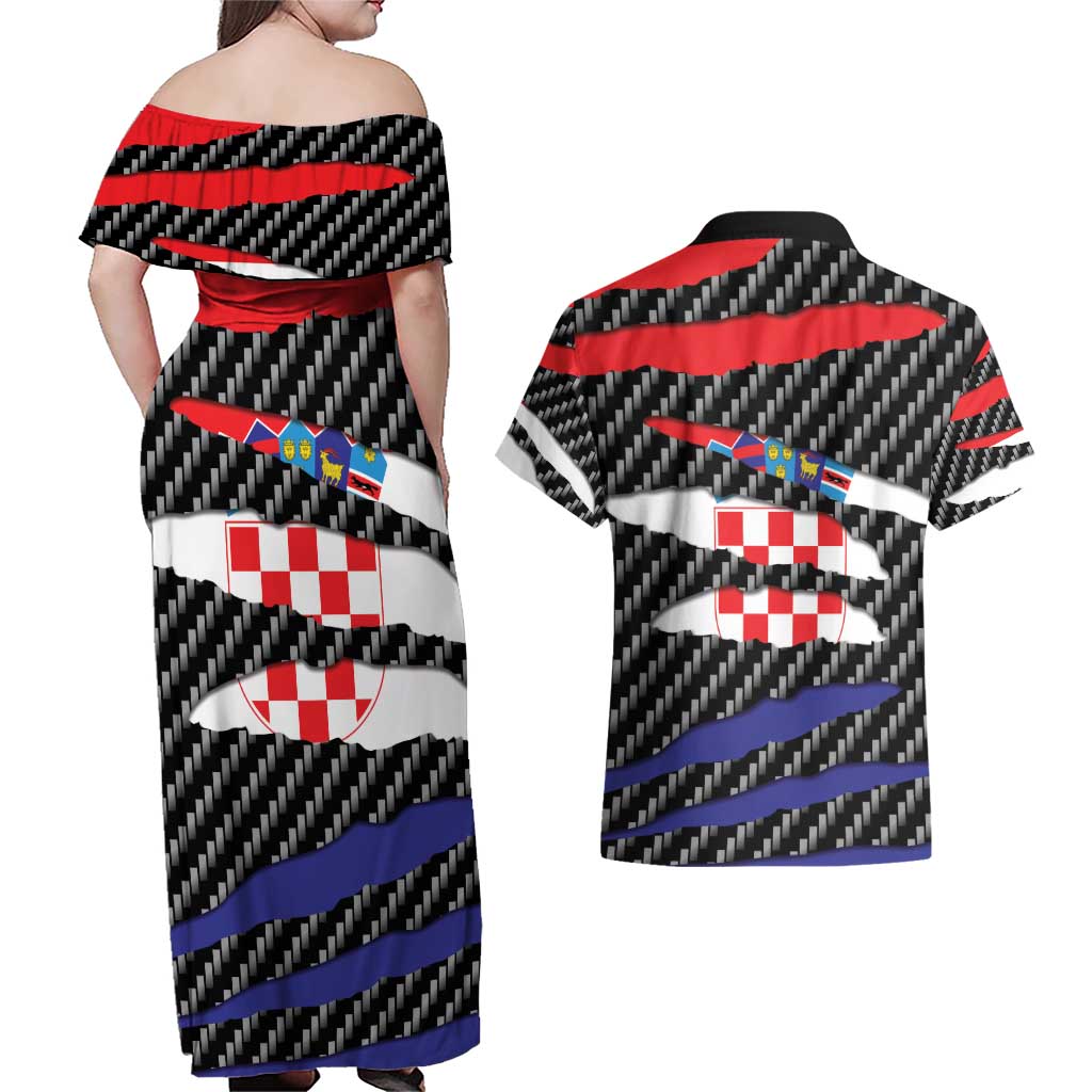 Croatia Beast Couples Matching Off Shoulder Maxi Dress and Hawaiian Shirt Ripped Flag Graphic - Wonder Print Shop