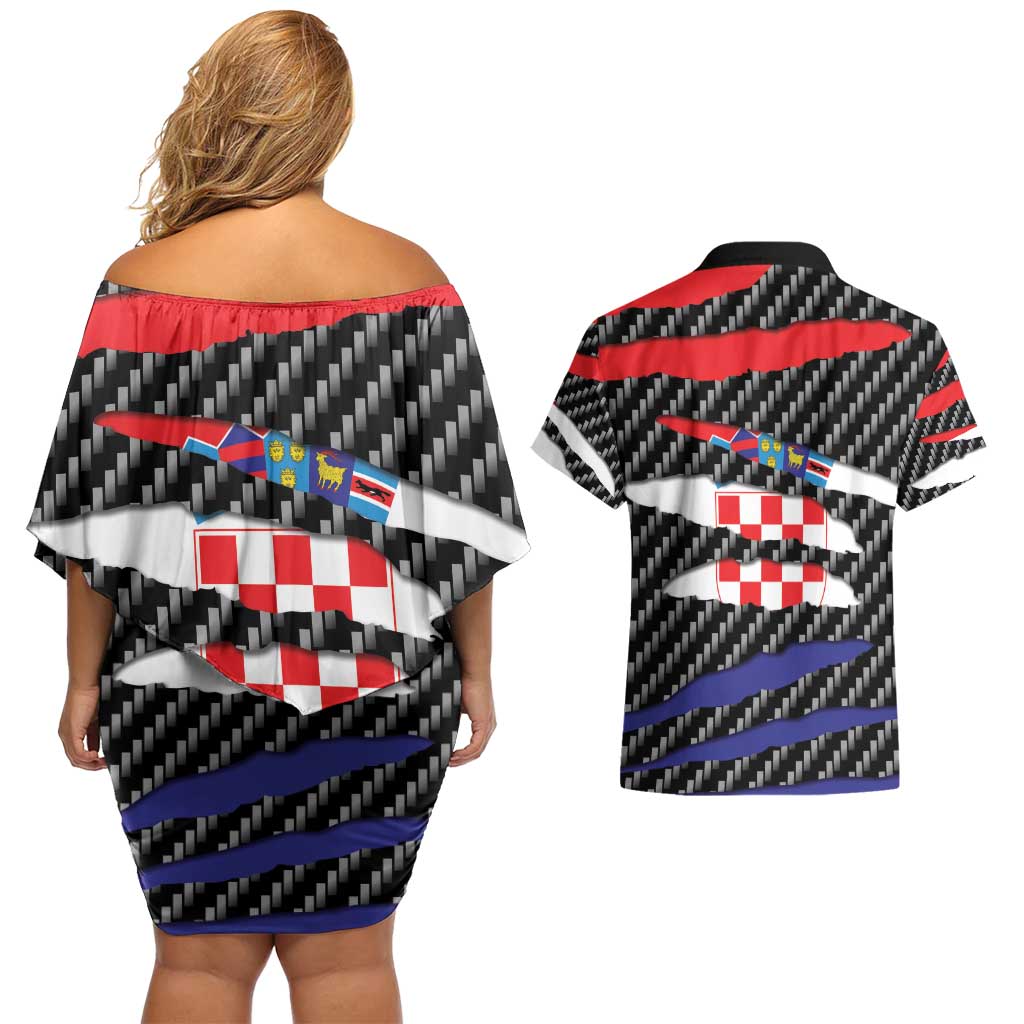 Croatia Beast Couples Matching Off Shoulder Short Dress and Hawaiian Shirt Ripped Flag Graphic - Wonder Print Shop