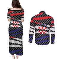 Croatia Beast Couples Matching Puletasi and Long Sleeve Button Shirt Ripped Flag Graphic - Wonder Print Shop