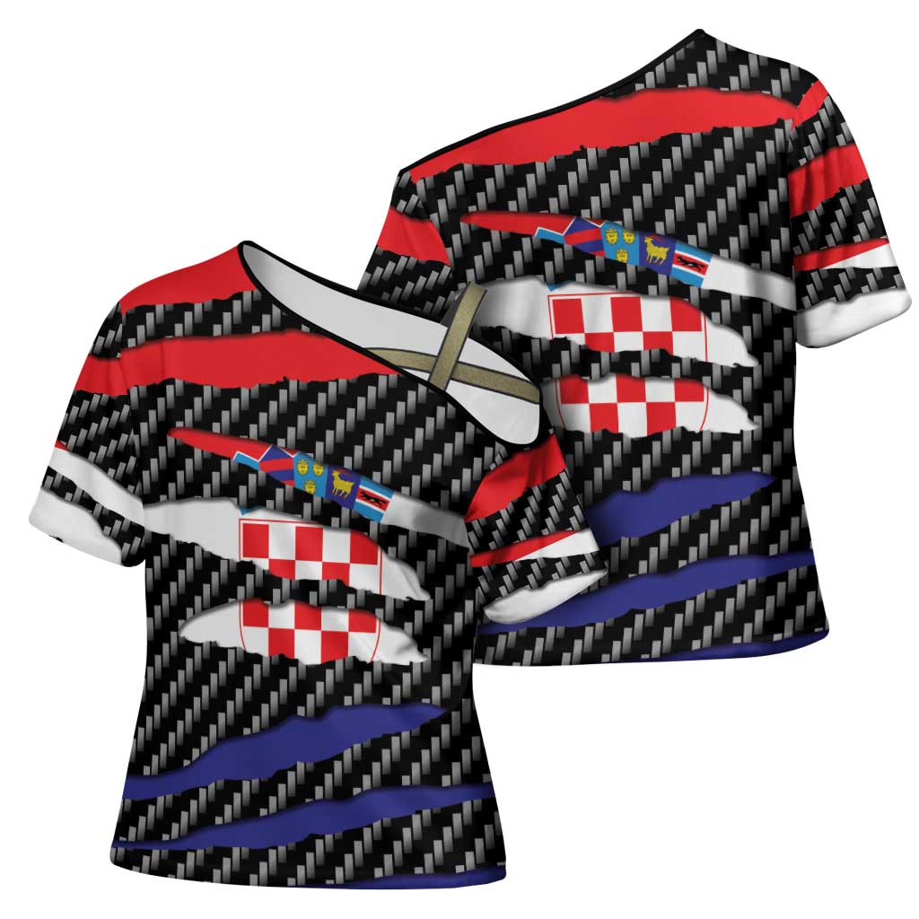 Croatia Beast Cross Shoulder Shirt Ripped Flag Graphic - Wonder Print Shop