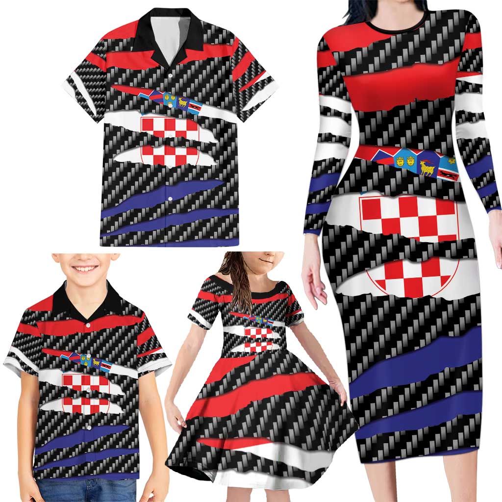 Croatia Beast Family Matching Long Sleeve Bodycon Dress and Hawaiian Shirt Ripped Flag Graphic - Wonder Print Shop