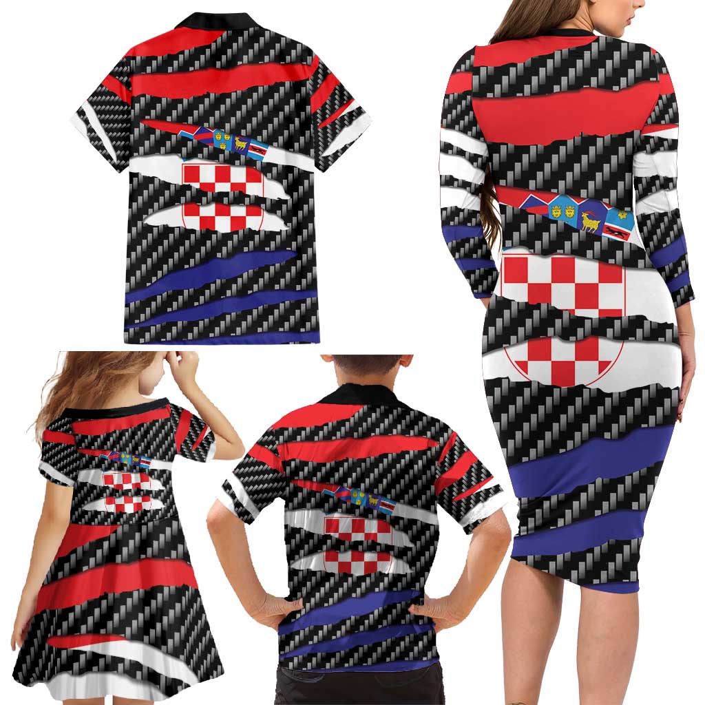 Croatia Beast Family Matching Long Sleeve Bodycon Dress and Hawaiian Shirt Ripped Flag Graphic - Wonder Print Shop