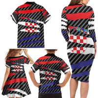 Croatia Beast Family Matching Long Sleeve Bodycon Dress and Hawaiian Shirt Ripped Flag Graphic - Wonder Print Shop