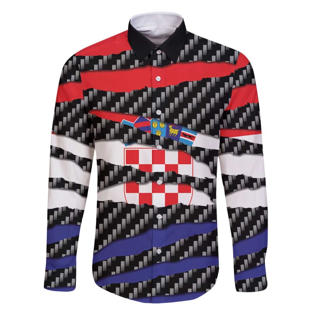 Croatia Beast Family Matching Long Sleeve Bodycon Dress and Hawaiian Shirt Ripped Flag Graphic - Wonder Print Shop