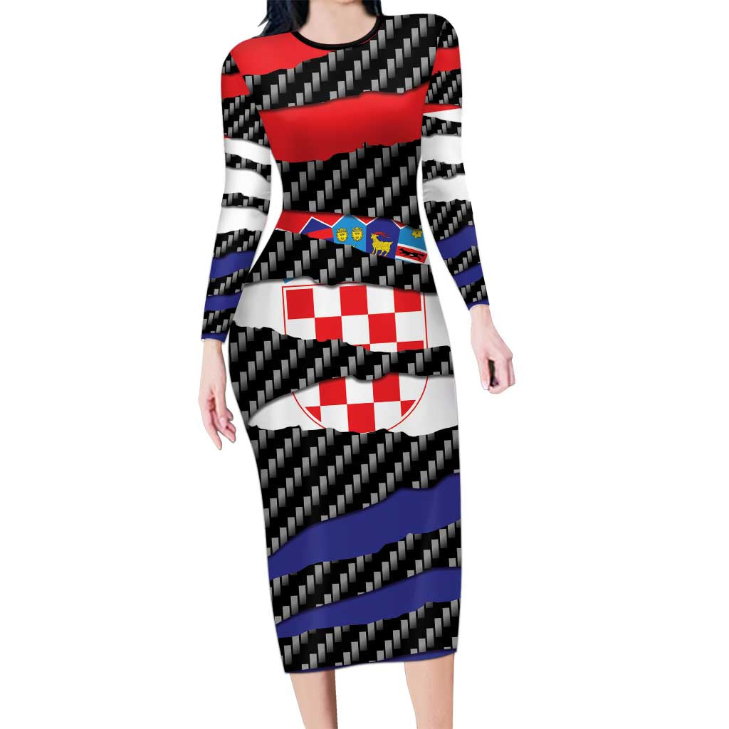 Croatia Beast Family Matching Long Sleeve Bodycon Dress and Hawaiian Shirt Ripped Flag Graphic - Wonder Print Shop