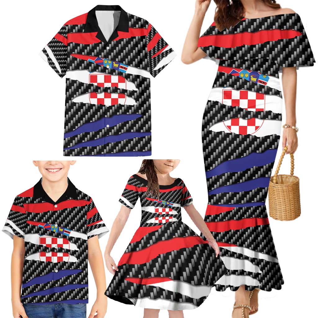 Croatia Beast Family Matching Mermaid Dress and Hawaiian Shirt Ripped Flag Graphic - Wonder Print Shop