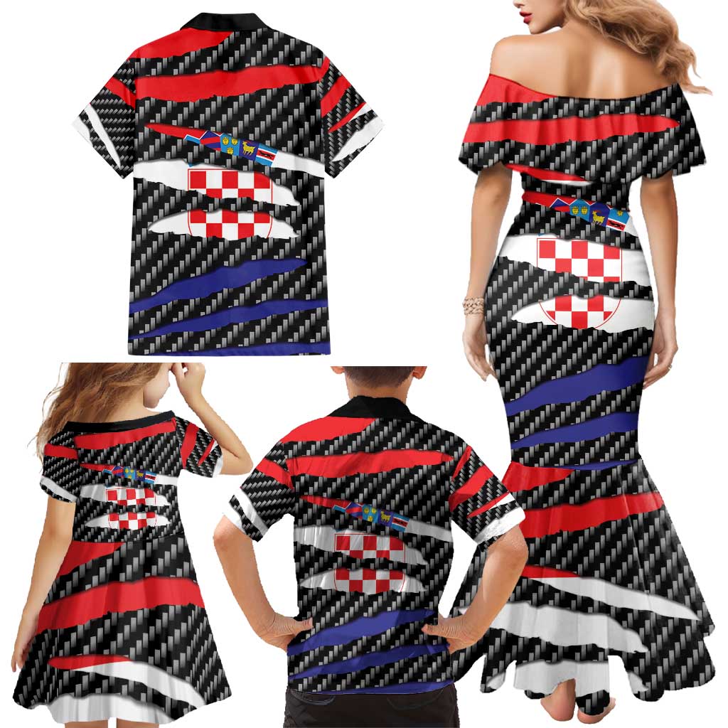 Croatia Beast Family Matching Mermaid Dress and Hawaiian Shirt Ripped Flag Graphic - Wonder Print Shop